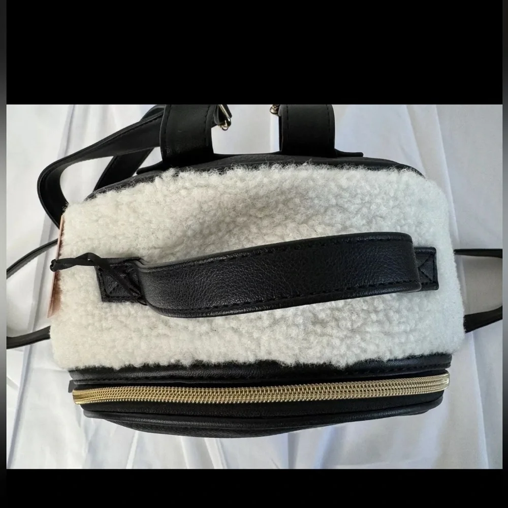 Juicy Couture Black & White Faux Sherpa Flashback Small Backpack